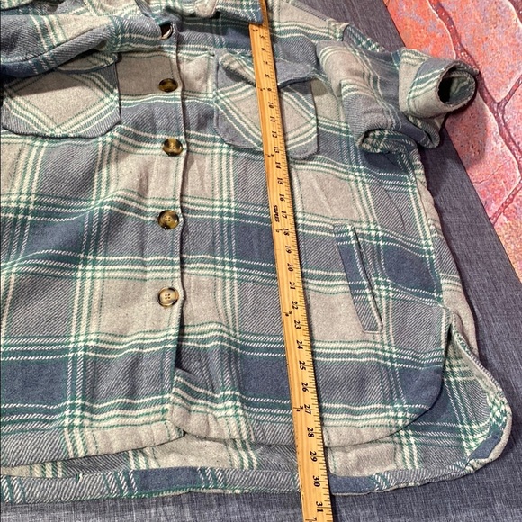 Plaid Shacket XXL Gray Blue Green Flannel Overshirt Button Up Women’s Cozy Fall - Picture 9 of 9